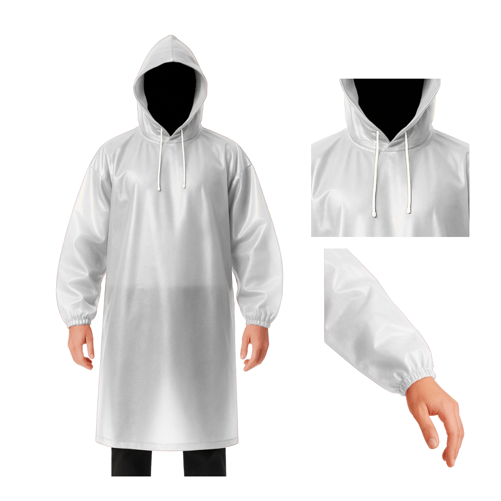 Poncho Impermeable Grueso Cerrado de Mangas Elasticas con Capucha Ajustable Blanco