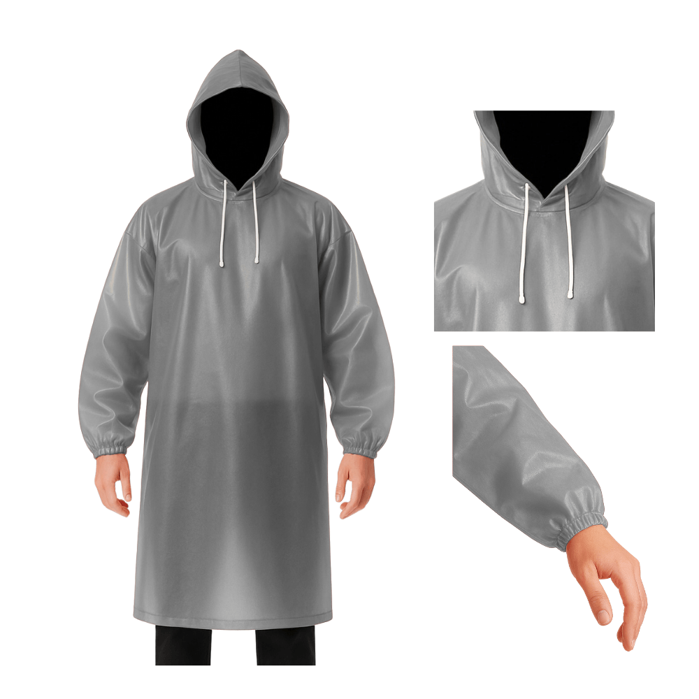Poncho Impermeable Grueso Cerrado de Mangas Elasticas con Capucha Ajustable Plomo