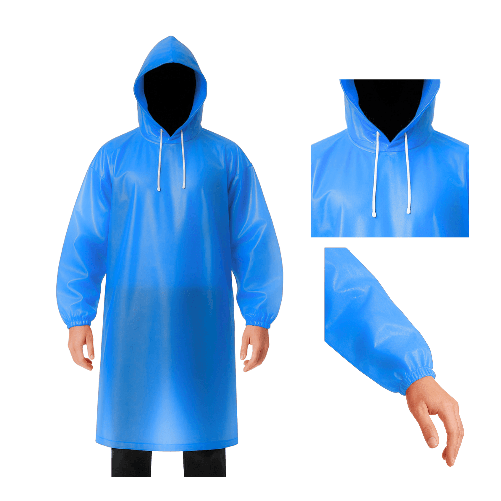 Poncho Impermeable Grueso Cerrado de Mangas Elasticas con Capucha Ajustable Azulino