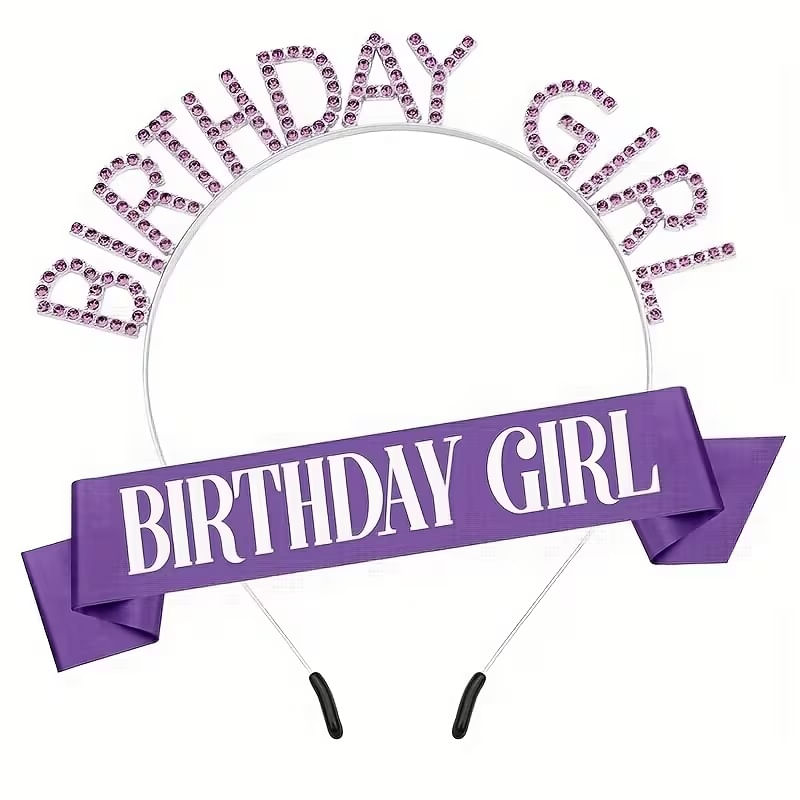 Set vincha y banda cumpleaños Birthday Girl morado