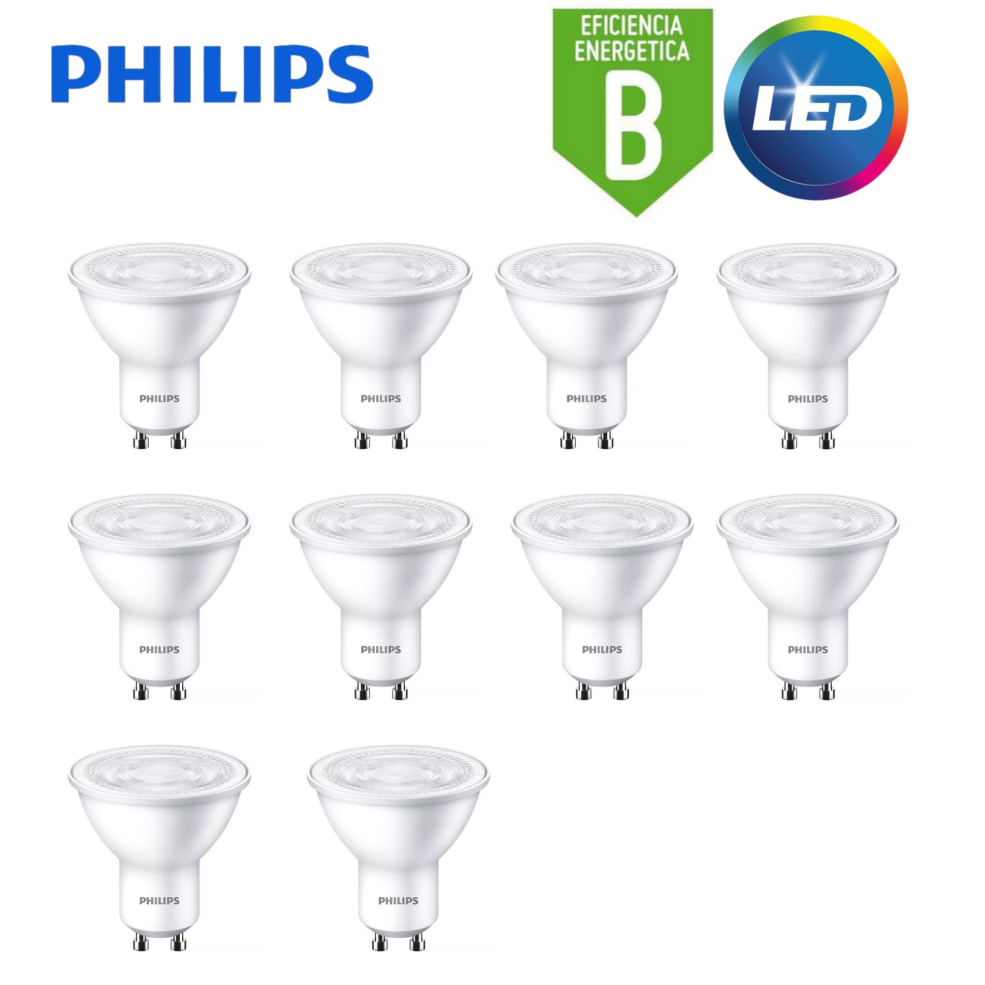 Dicroico led philips ecohome gu10 3.8-50w luz blanca / pack 10