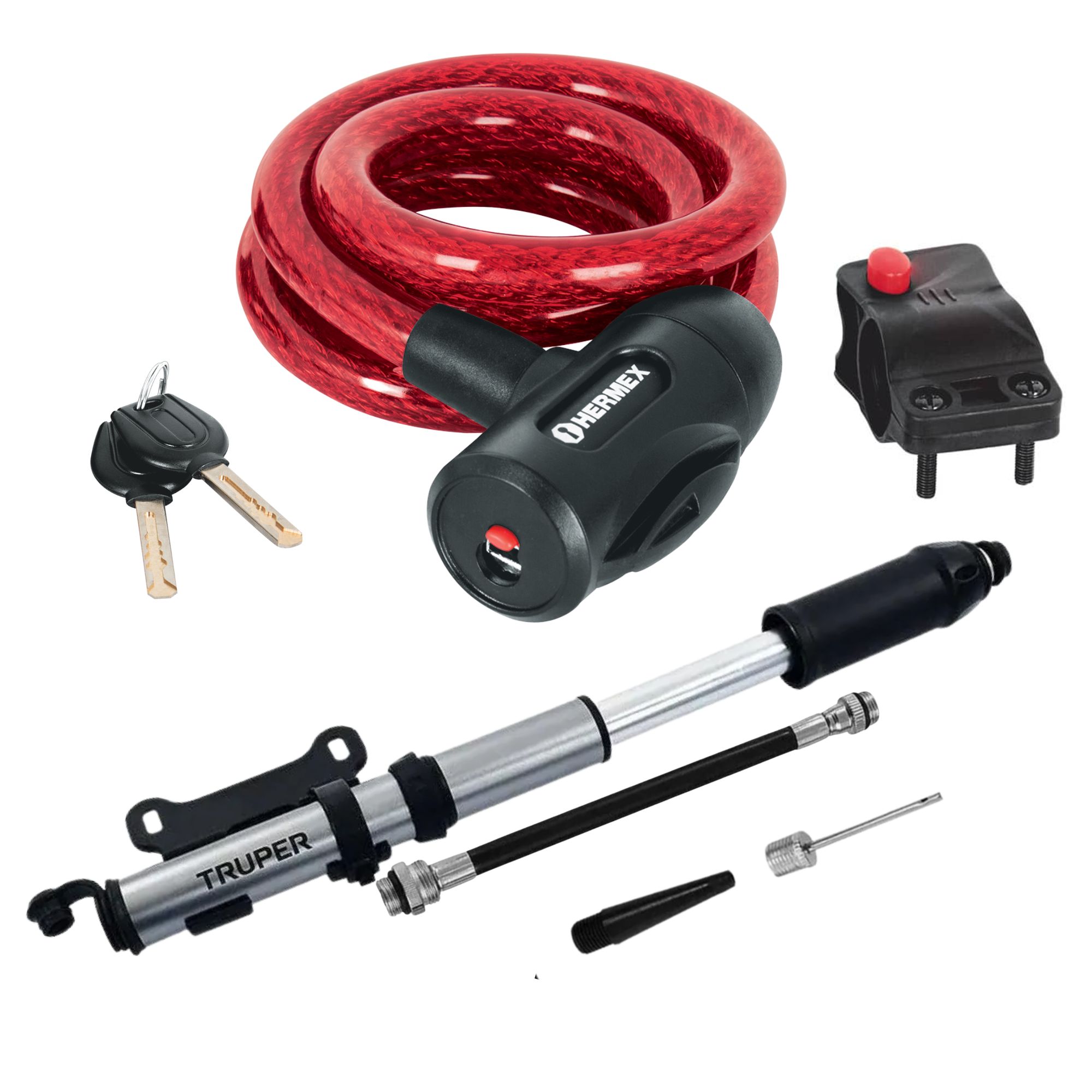 Combo Candado cadena + Mini inflador para bicicleta
