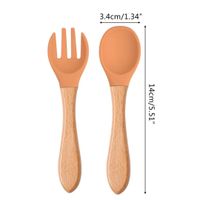 SET DE CUCHARA Y TENEDOR DE SILICONA CON MANGO DE MADERA PARA BEBE CON ESTUCHE NIÑO