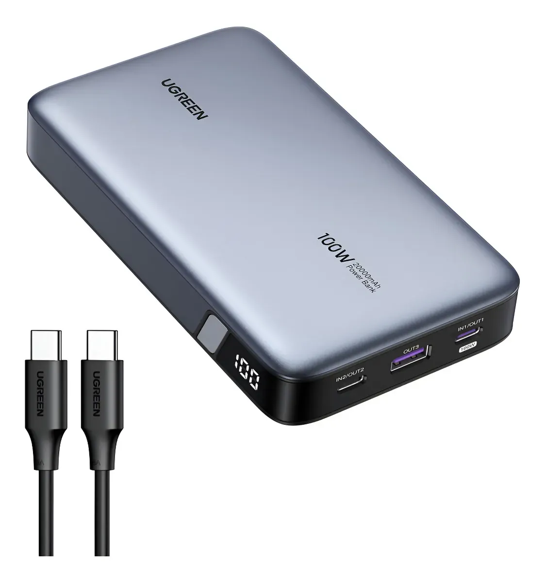 Power Bank Ugreen 20000mah Bateria Portátil 100w Cinza