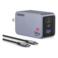Cargador Ugreen 100w 2usb-c 1usb Gan +cable C X757 25873 Color Gris