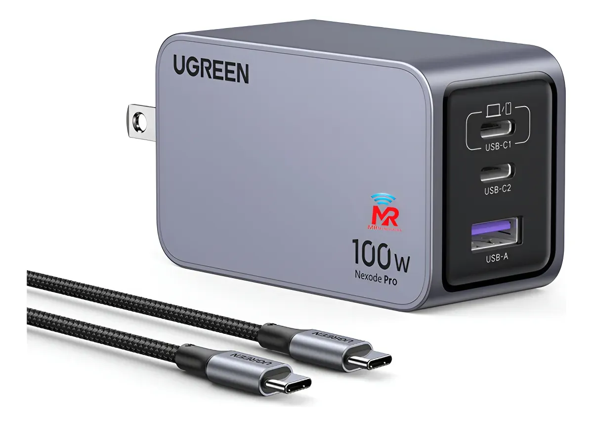 Cargador Ugreen 100w 2usb-c 1usb Gan +cable C X757 25873 Color Gris