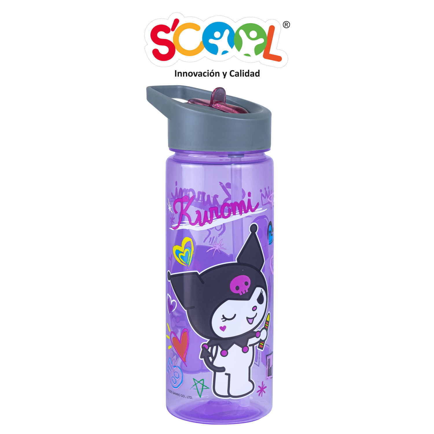 Botella Scool Kuromi Pp Con Caña 590Ml