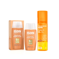 PACK ISDIN GLOW: HYDRO OIL SPF50 200ML + FUSION WATER MAGIC GLOW SPF30 50ML