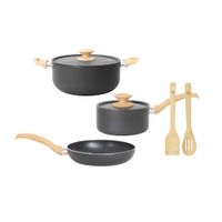 Juego de Ollas 7 Piezas Reciclado Negro + 2 Utensilios De Bambu