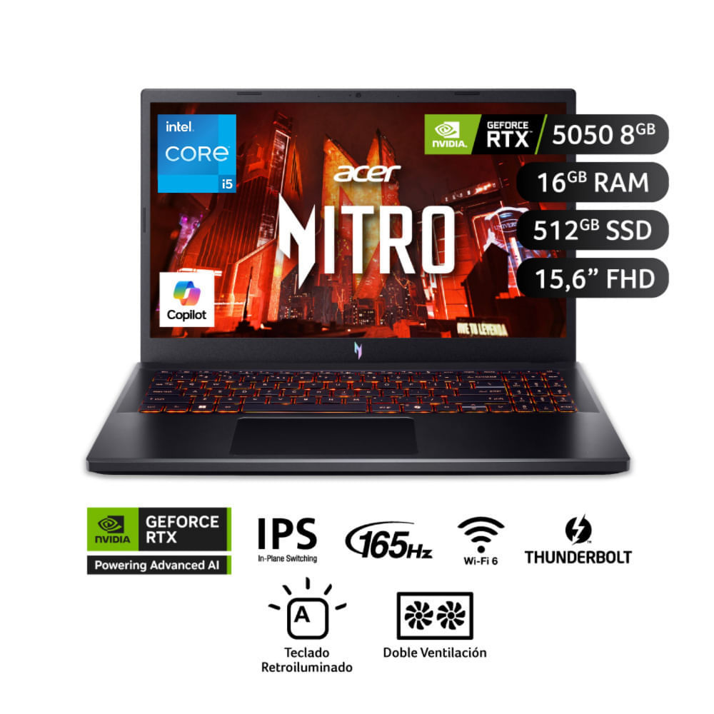 Laptop Acer ANV15-52-561W I5-13420H 16GB 512GB RTX5050