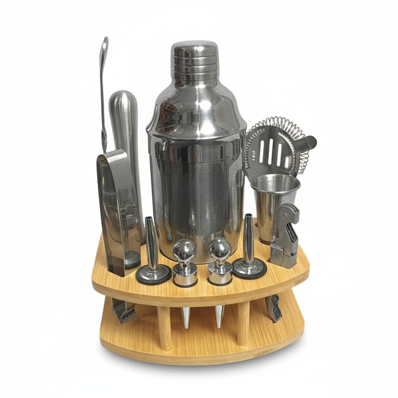 Set Bartender 12 Piezas con Base de Bambú Profesional
