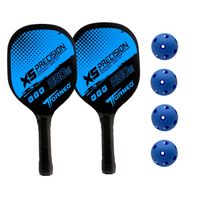 SET DE RAQUETAS PICKEBALL PARA ENTRENAMIENTO MADERA CON 4 PELOTAS TORNEO AZUL