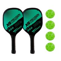 SET DE RAQUETAS PICKEBALL PARA ENTRENAMIENTO MADERA CON 4 PELOTAS TORNEO VERDE