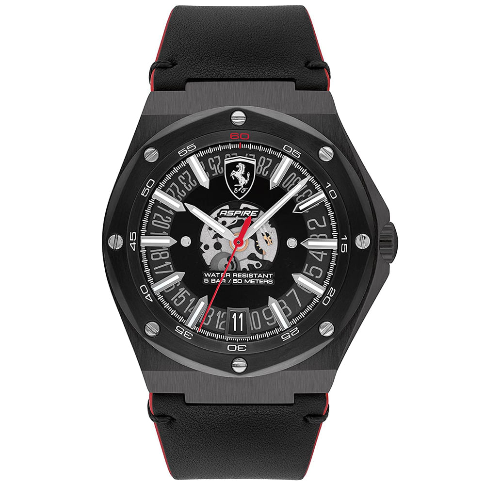 Reloj Ferrari Aspire 0830845 Fecha Acero Inoxidable Correa de Cuero Negro
