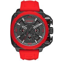 Reloj Diesel BAMF DZ7368 Fecha Cronómetro Acero Negro Correa Silicona Rojo