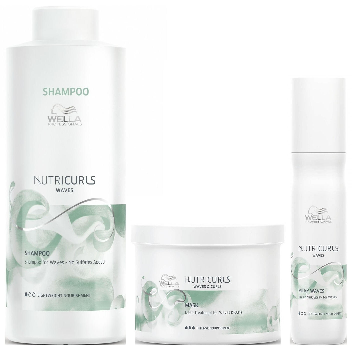Shampoo para Ondas 1000ml + Mascarilla + Spray Wella Nutricurls