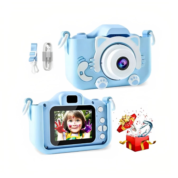Mini Cámara Digital Recargable con Protector Gatito para Niños