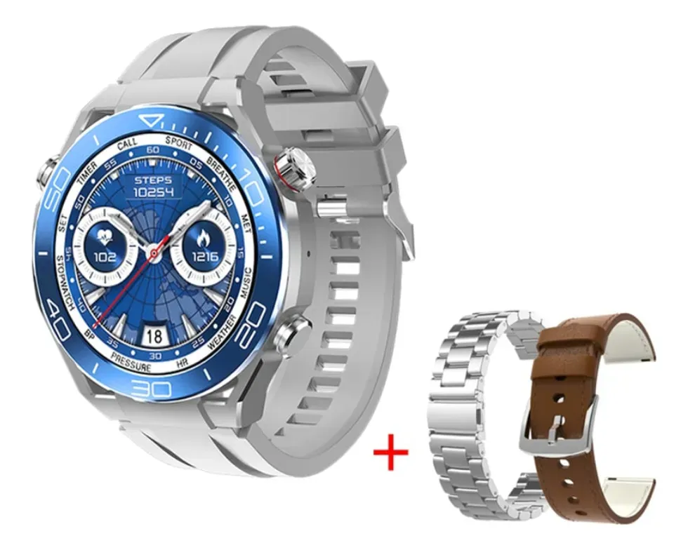 Reloj Smart Watch Hd Ultimate 2024 Pantalla Amoled 3 Correas Plateado con Azul