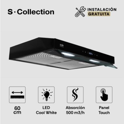 Campana Extractora Slim Black S-Collection 60cm – TURE18CO -Capacidad/500m3/h !OFERTON!