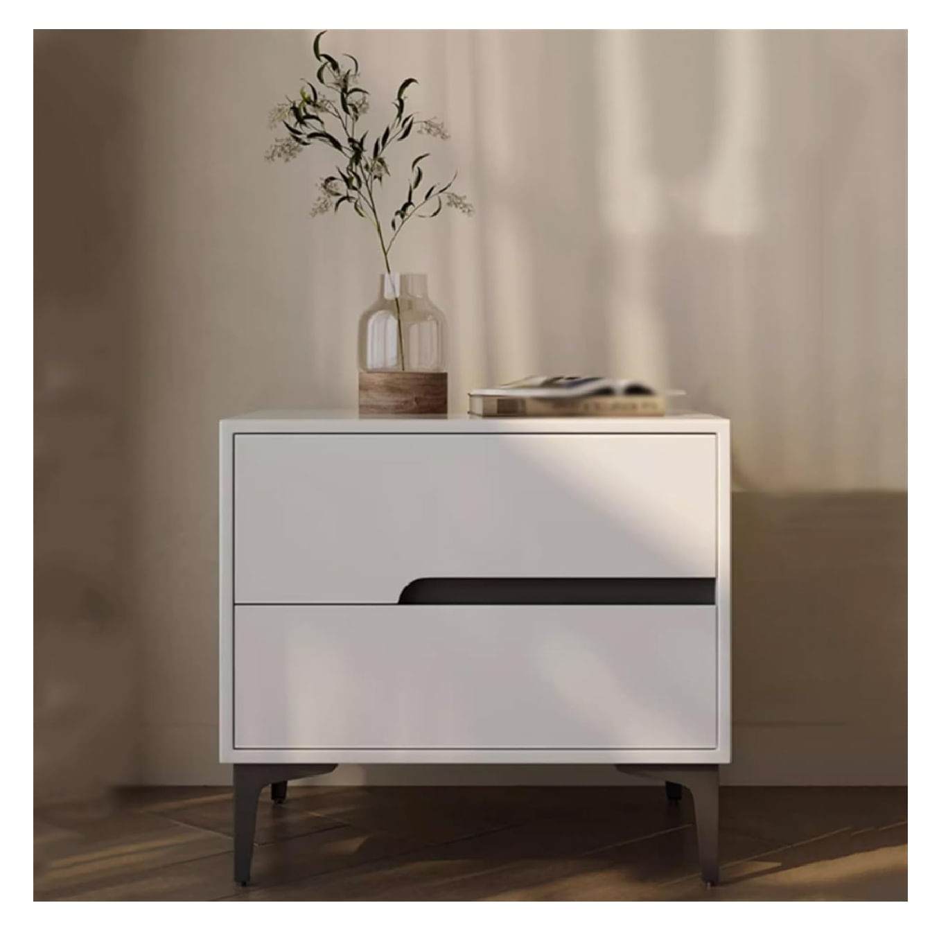 Moderna Mesa de Noche Lucila color Blanco 2 cajones TU MESITA