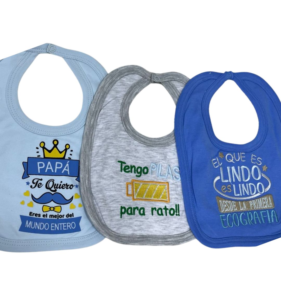 PACK 3 BABERO CON FRASE DE ALGODON NIÑO