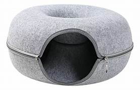 CAMA TUNEL DE FIELTRO PARA GATO GRIS CLARO