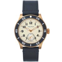 Reloj Nautica Houston NAPHST003 Acero Inoxidable Dorado Correa de Cuero Azul