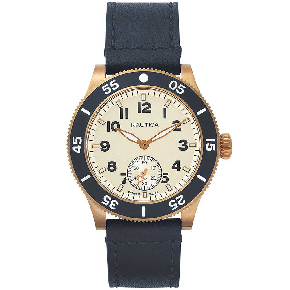 Reloj Nautica Houston NAPHST003 Acero Inoxidable Dorado Correa de Cuero Azul