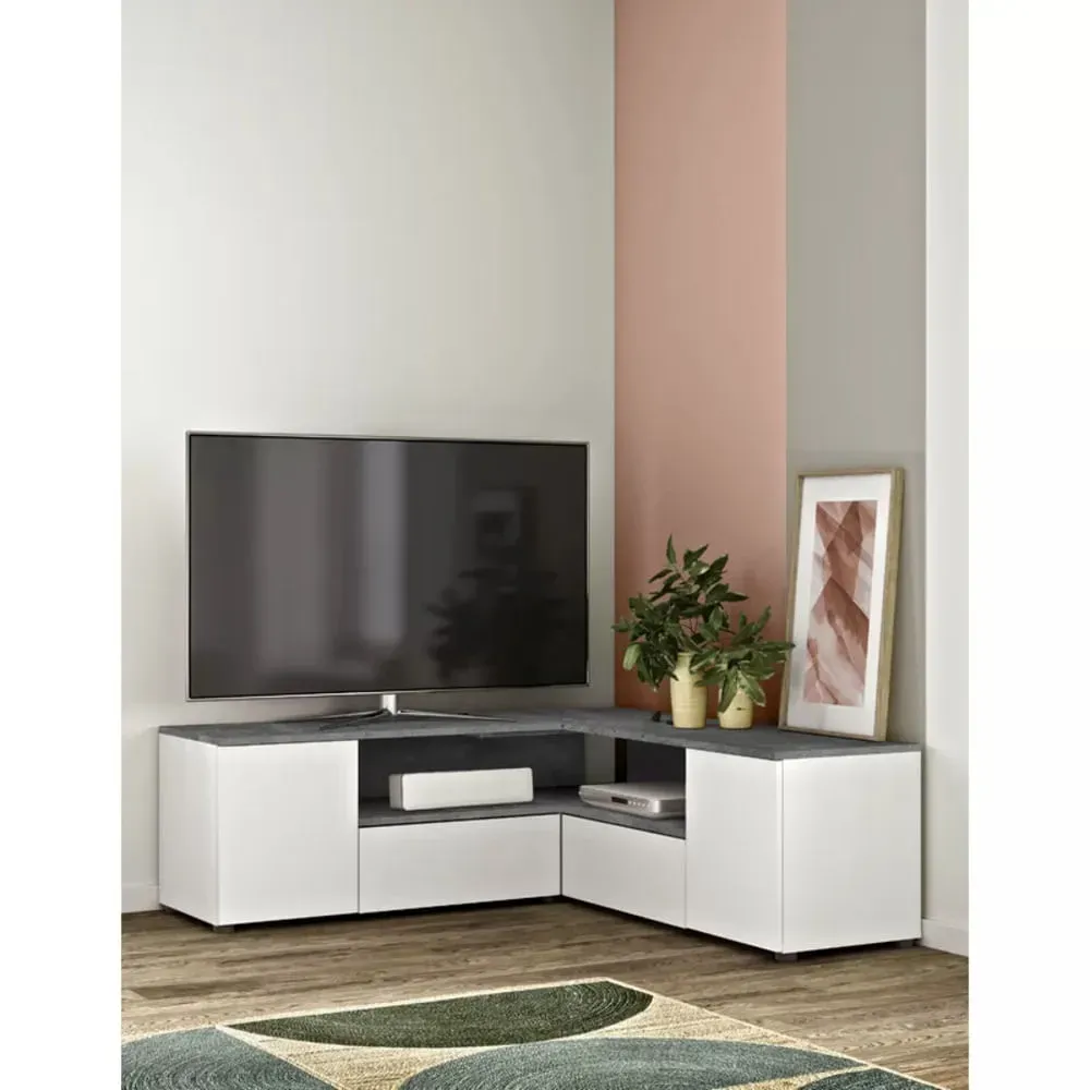 Mesa de TV Esquinera Moderna Cabo Gris/Blanco