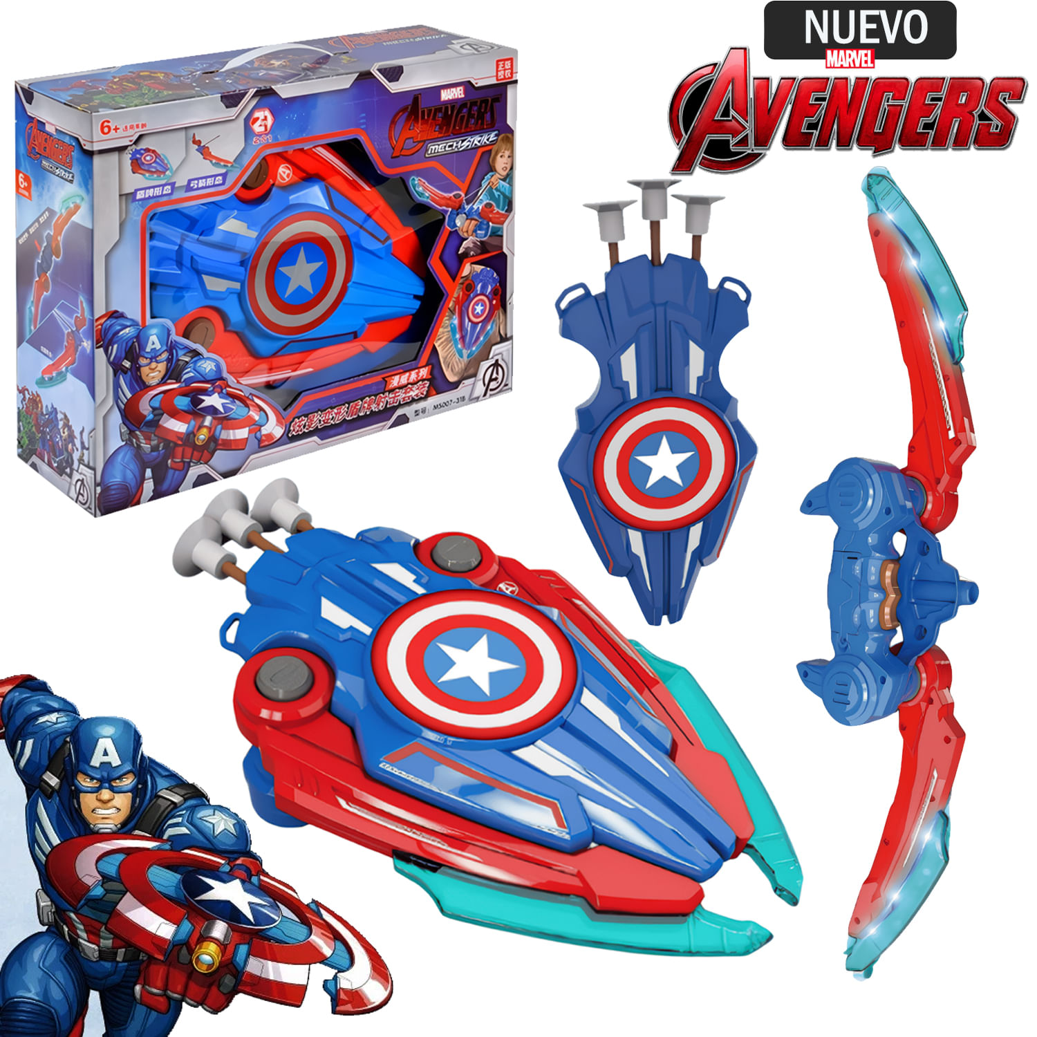 Juguete Set de Arco con Escudo de Capitán América con Sonido y Luz EOMS007-31B