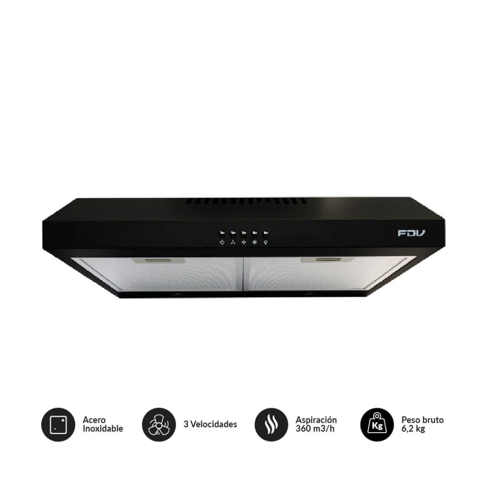 Campana Extractora 60cm Fdv Class Black Acero Inoxidable