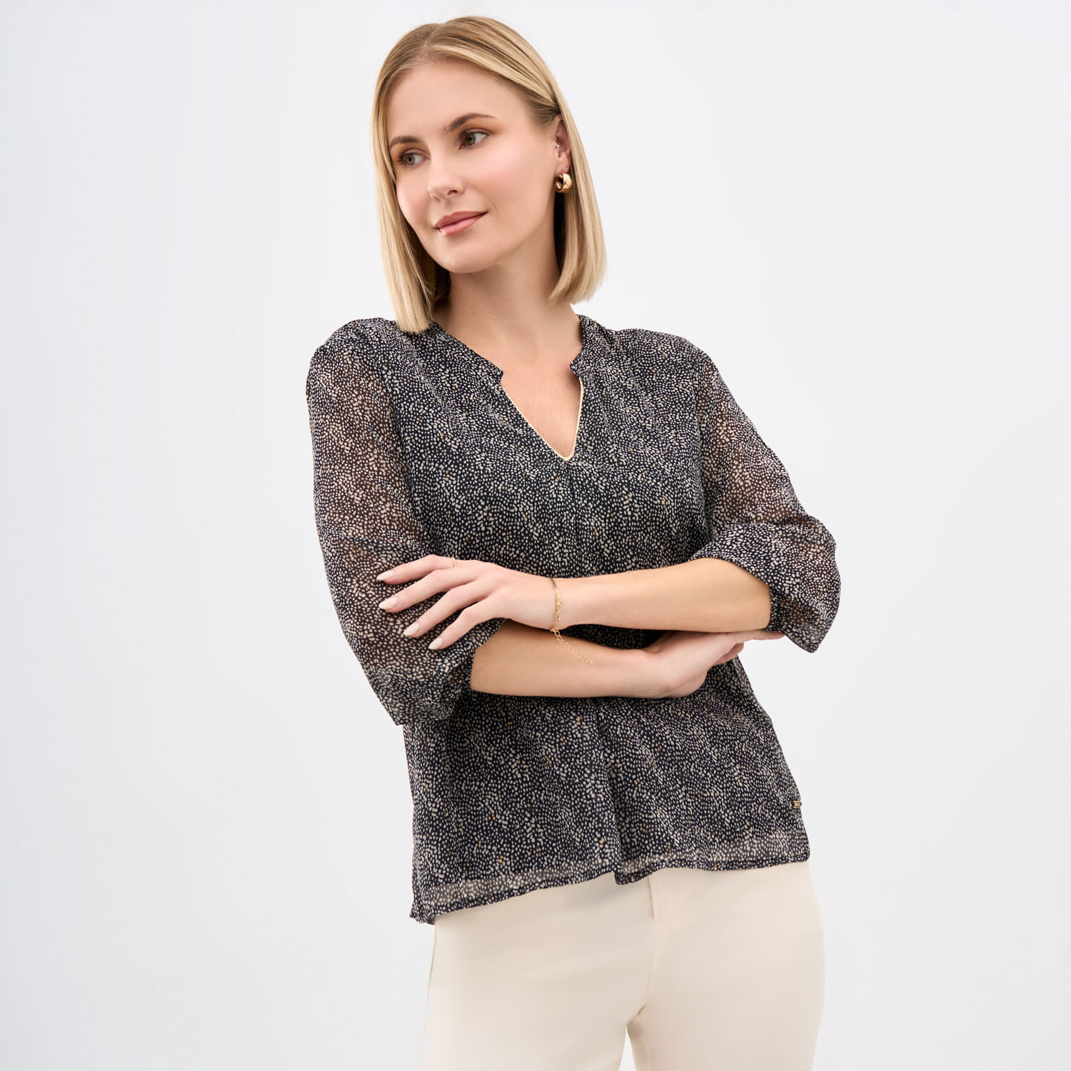 Blusa Mujer Zafin Manga 3/4 Brillo