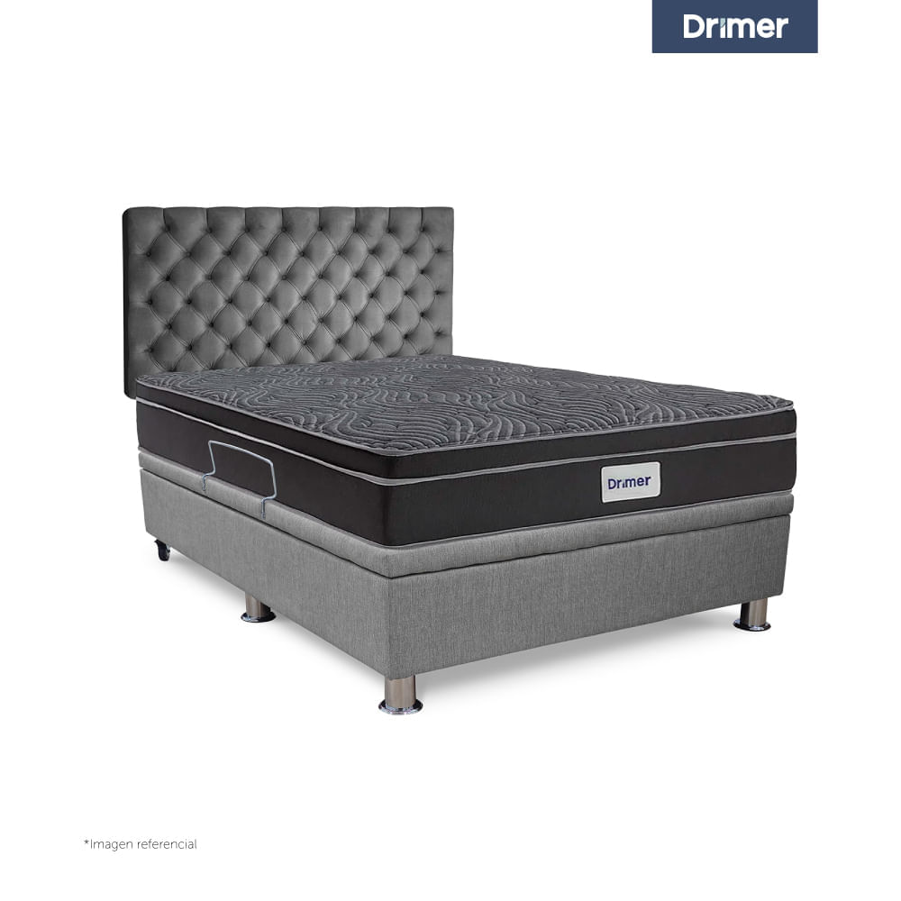 Dormitorio Praktibox Ventus 1.5 Plazas Capitone Gris Plata