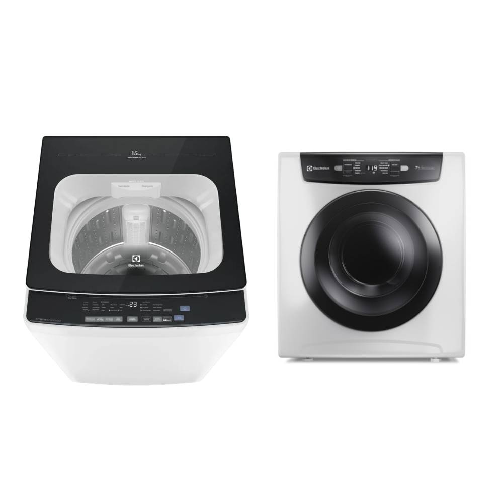 Combo: Lavadora Carga Superior 15kg Inverter Blanco (EWIP15F2XSWW) + Secadora de ropa de pared piso 7kg Blanca Premium Care (EDEJ07D2JSYW) Electrolux