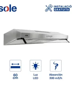 Campana Extractora Roma Sole Acero Inoxidable 60cm – TURE15COV2 - Motor/95Watts !OFERTON!