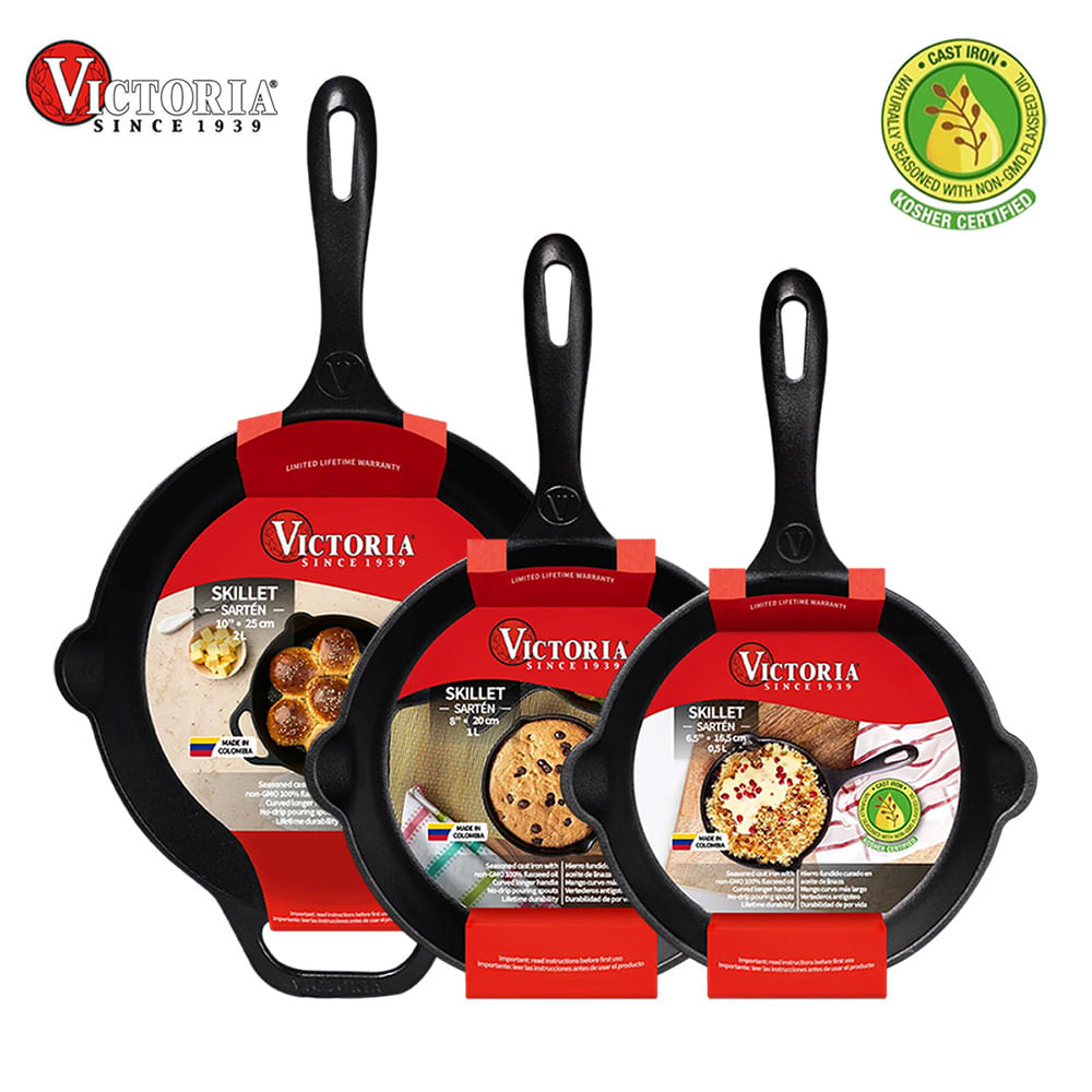 SET 3 SARTENES HIERRO FUNDIDO CURADO VICTORIA 16,20,25 CM