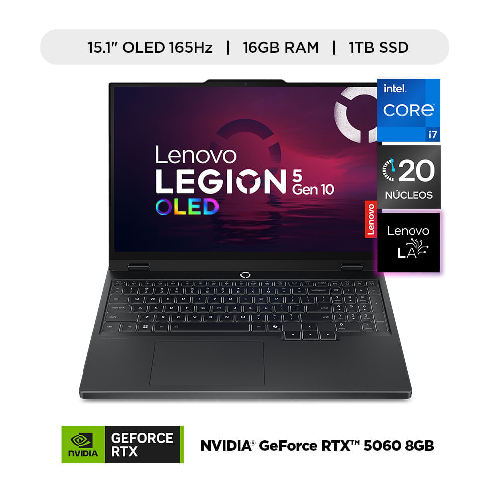 Laptop Gamer Lenovo Legion 5i Intel Core i7 16GB RAM 1TB SSD RTX 5060 8GB 15.1"" OLED WQXGA 165Hz