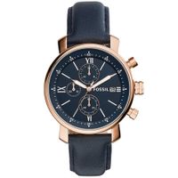 Reloj Fossil Rhett BQ1704 Fecha Cronómetro Cuero Azul Oro Rosado
