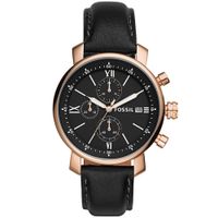 Reloj Fossil Rhett BQ1008 Fecha Cronómetro Negro Oro Rosado