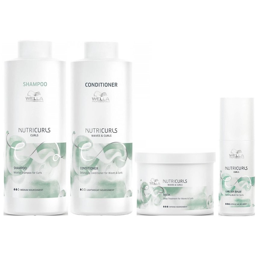 Shampoo 1000ml + Acondicionador + Mascarilla +Bálsamo Wella Nutricurls