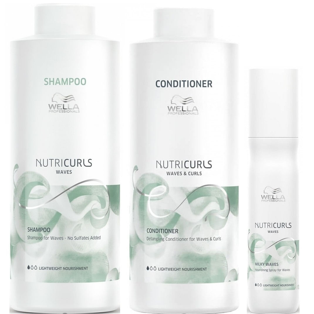 Shampoo para Ondas 1000ml + Acondicionador + Spray Wella Nutricurls