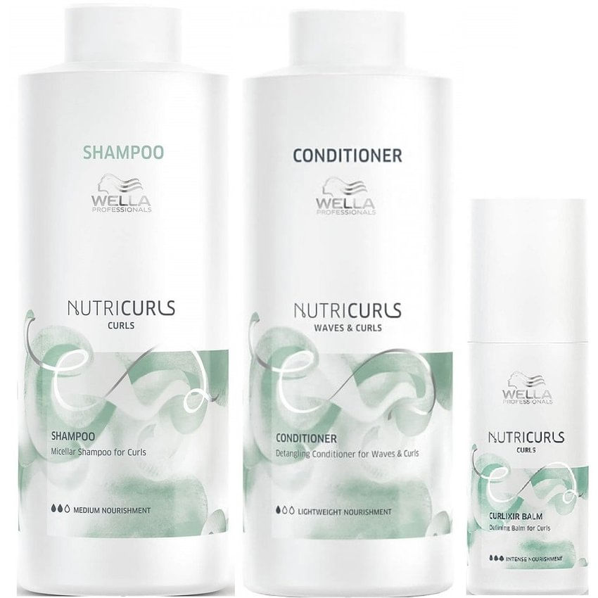 Shampoo para Rizos 1000ml + Acondicionador + Bálsamo Wella Nutricurls