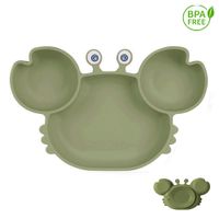 Plato Silicona Cangrejo con Ventosa Para Bebe Verde militar