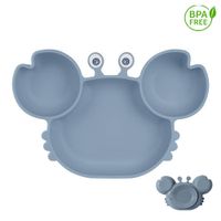 Plato Silicona Cangrejo con Ventosa Para Bebe Celeste Grisaceo