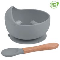 Cuenco De Silicona Con Cuchara Para Bebe Baby Froggie Gris
