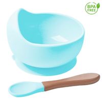 Cuenco De Silicona Con Cuchara Para Bebe Baby Froggie Celeste claro