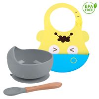 Pack Babero Hipo con Cuenco Gris con cuchara Baby Froggie para bebe