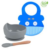 Pack Babero Ballena con Cuenco Gris con cuchara Baby Froggie para bebe