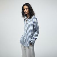 Blusa Mujer Sfera Satinada Rayas Celeste