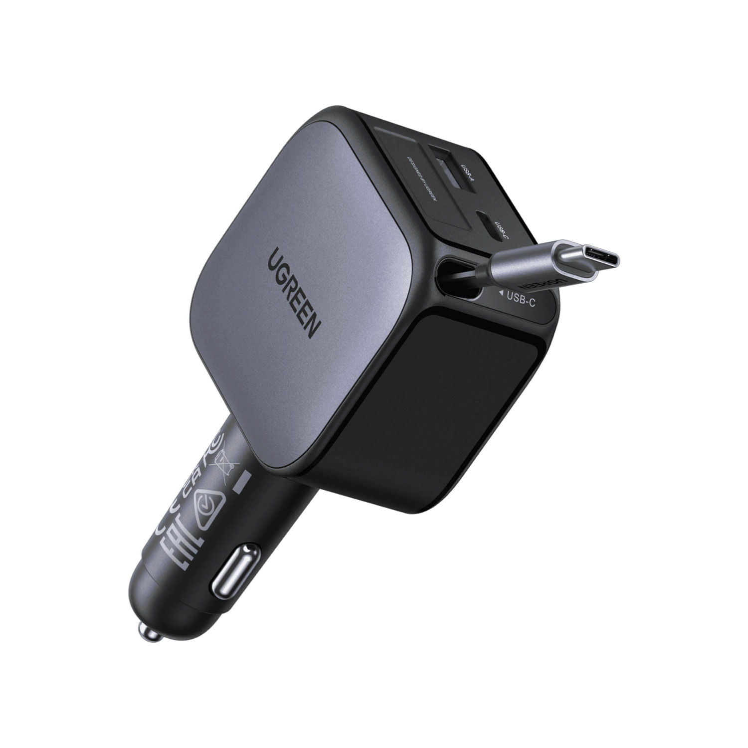 Cargador de Auto Ugreen Nexode 60W con Cable Retractil Black EC602 55212B